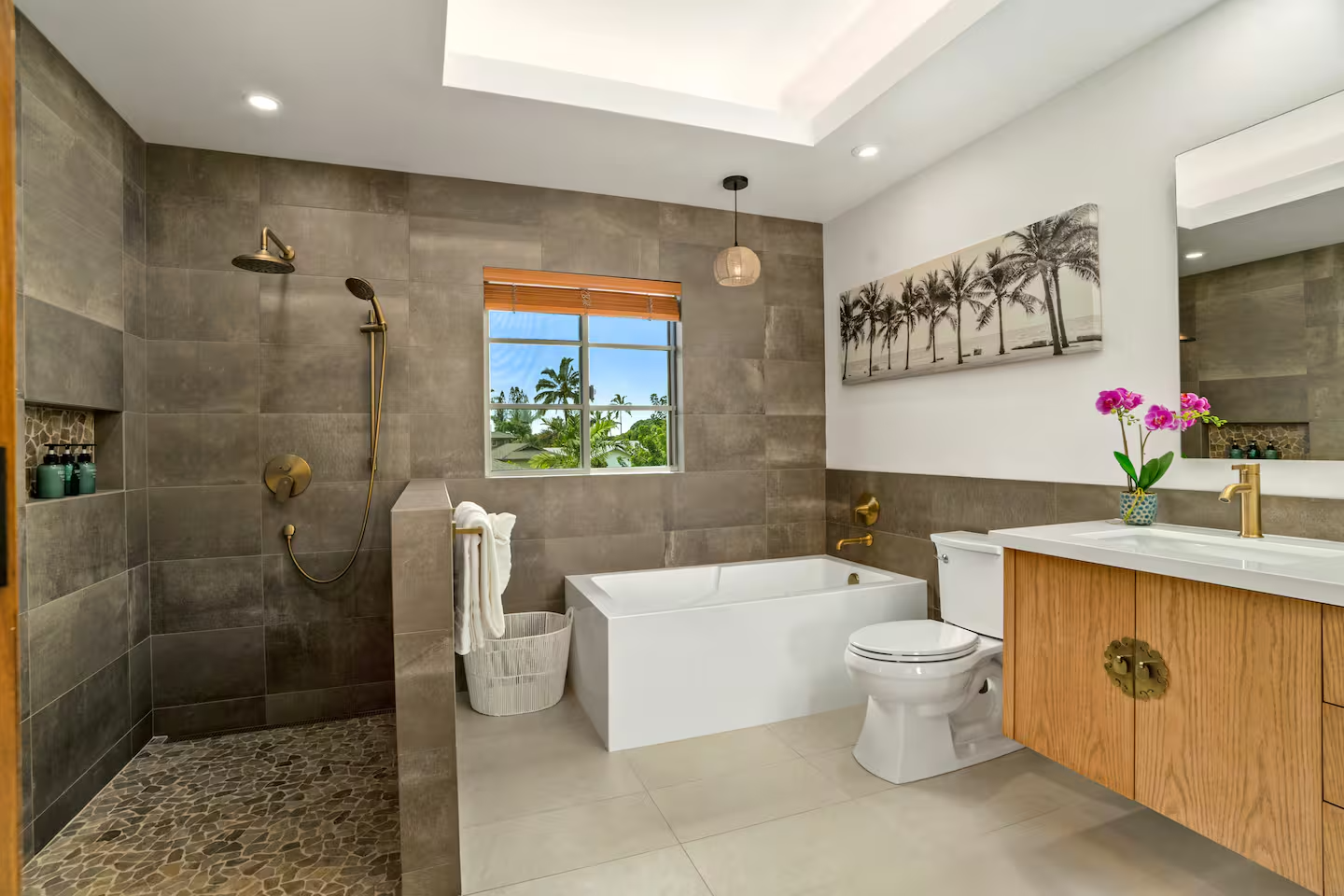 The Honey House bathroom with walking shower